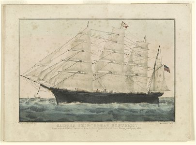 Clipper ship Great Republic- Length on deck 325 feet.-Breadth of beam 53 feet.-Depth of hold 39 feet.-Tonnage per register 4500 LCCN90716149