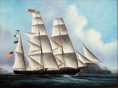 Clipper „Houqua“, ca 1850. Free illustration for personal and commercial use.
