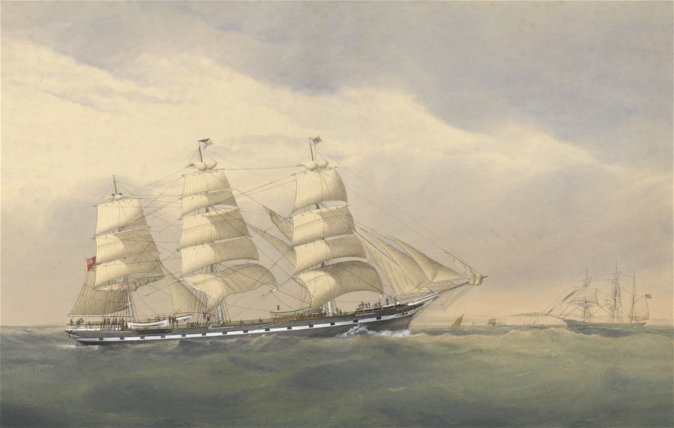 Clipper Ship The Helen Pembroke at sea near a coast RMG PY8586