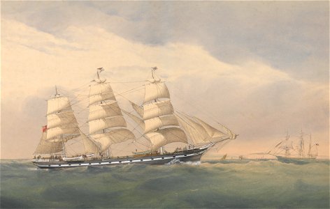 Clipper Ship The Helen Pembroke at sea near a coast RMG PY8586