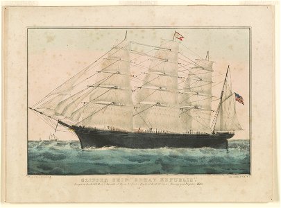 Clipper ship Great Republic- Length on deck 325 feet.-Breadth of beam 53 feet.-Depth of hold 39 feet.-Tonnage per register 4500 LCCN90716149