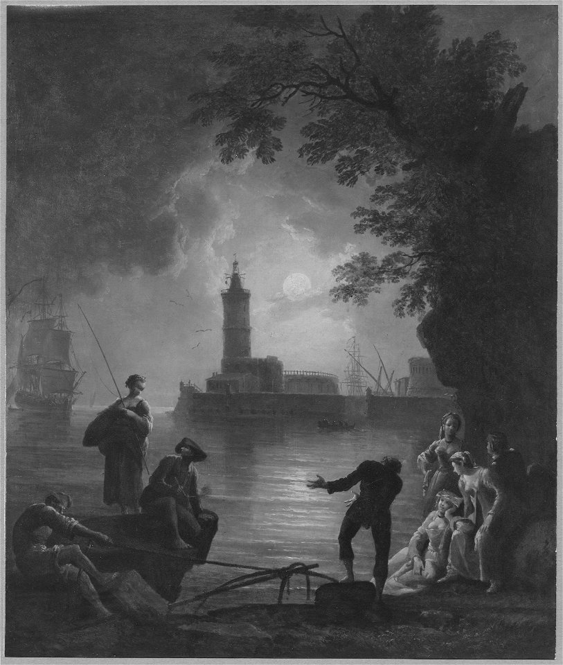 Coast with a Lighthouse in Moonlight (Pierre Jacques Volaire) - Nationalmuseum - 17894