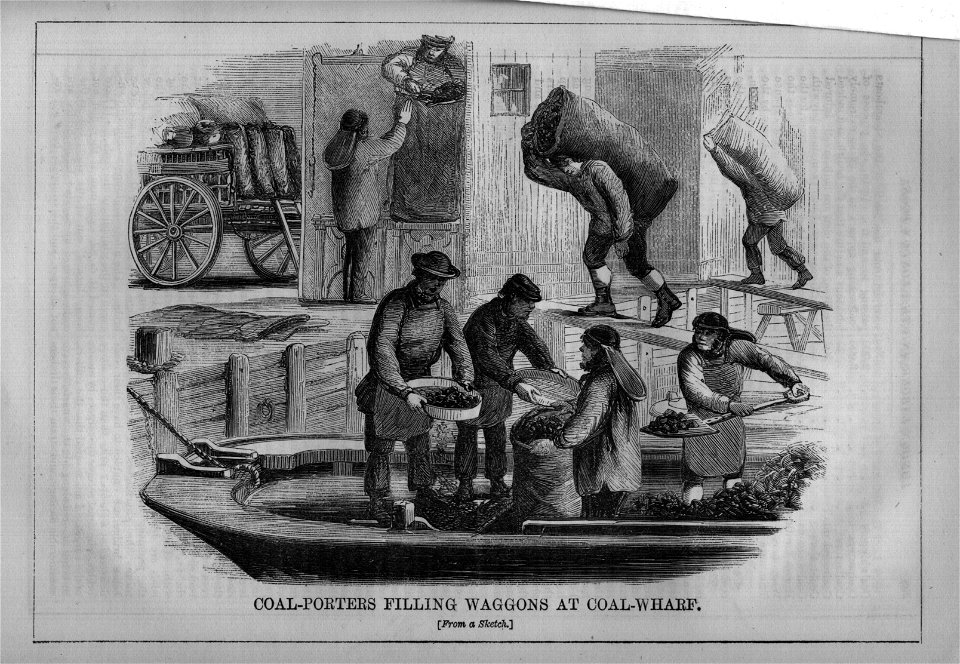 Coal-Porters filling Waggons at Coal-Wharf