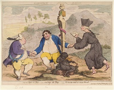 Coalition dance' (Frederick North, 2nd Earl of Guilford; Charles James Fox; Edmund Burke) by James Gillray