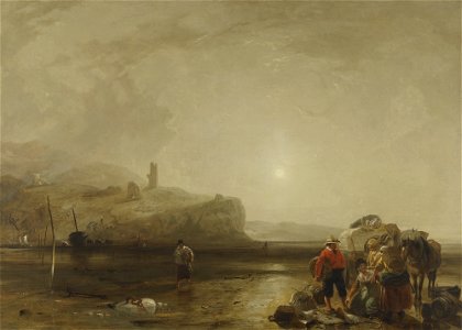 Coastal Scene with Figures Bargaining for Fish by Augustus Wall Callcott R.A