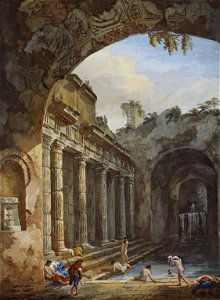 Clérisseau, Ruins of a Roman Bath, 1763, Royal Collection Trust. Free illustration for personal and commercial use.