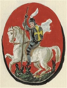 Coat of arms of Medininkai, painted in 1875. Free illustration for personal and commercial use.
