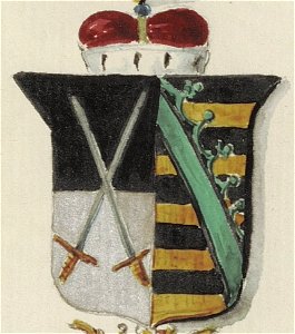 Coat of arms of the Saxons dynasty (Kings of Poland and Grand Dukes of Lithuania), painted in 1875. Free illustration for personal and commercial use.