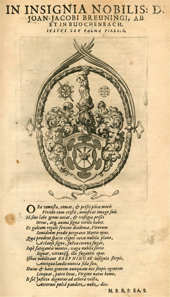 Coat of Arm of the House of Breuning von Buchenbach Poem dedicated to the author, Hans Jacob Breuning - Breuning Von Buchenbach Hans Jacob - 1612