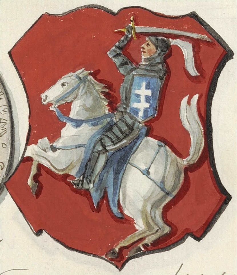 Coat of arms of the Mstsislaw Voivodeship with Vytis (Waikymas), painted in 1875
