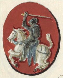 Coat of arms of the City of Naugardukas with Vytis (Waikymas), painted in 1875