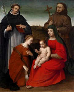 Biagio Pupini (attr) Madonna and Child with saints. Free illustration for personal and commercial use.