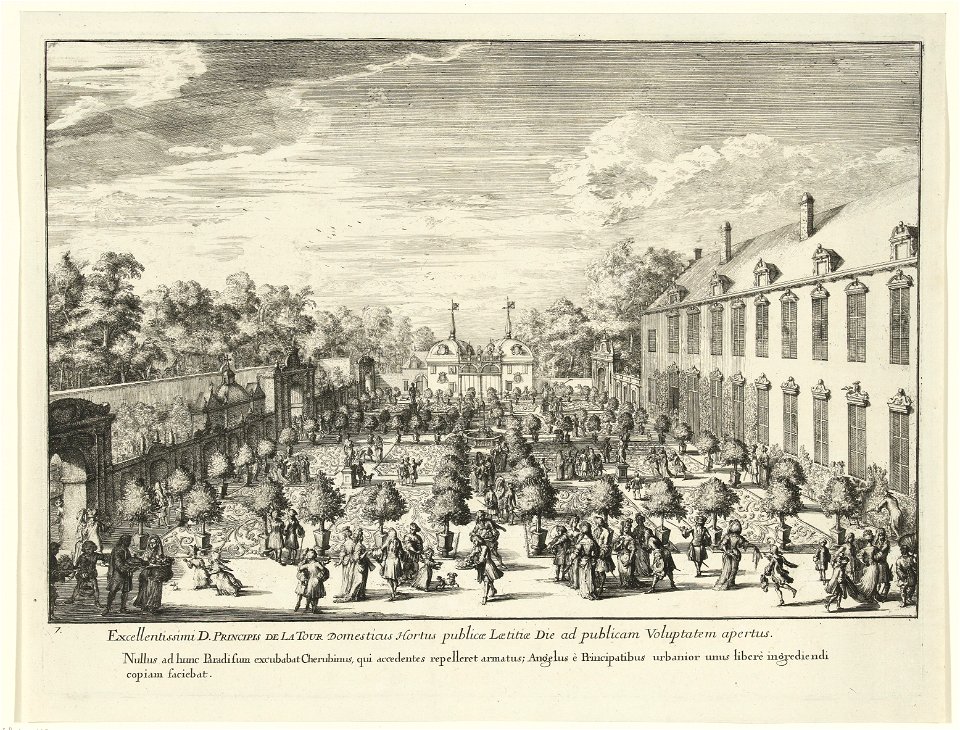Bezoekers van de paleistuin in Brussel, 1686, Romeyn de Hooghe, 1686 - 1687