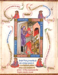 Biblia Pauperum - British Library manuscript King's 5 - Folio 5 - The Fall of the Idols