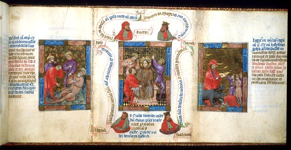 Biblia Pauperum - British Library manuscript King's 5 - Folio 15 - Mocking of Christ