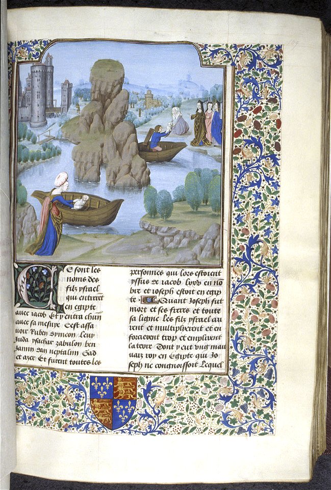 Bible historiale - BL Royal 18 D IX f109 (Moïse sauvé des eaux)