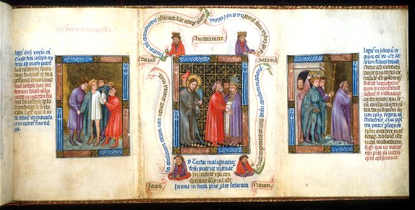 Biblia Pauperum - British Library manuscript King's 5 - Folio 14 - Conspiracy to kill Christ
