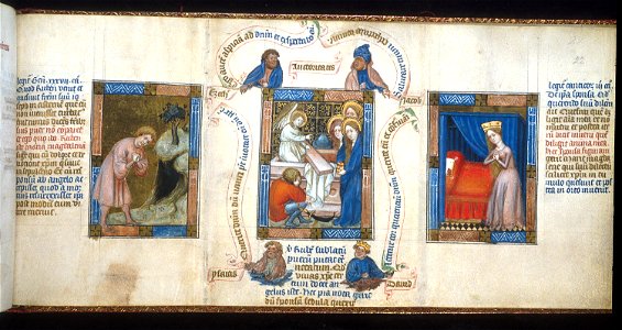 Biblia Pauperum - British Library manuscript King's 5 - Folio 22 - Holy Women at the Tomb