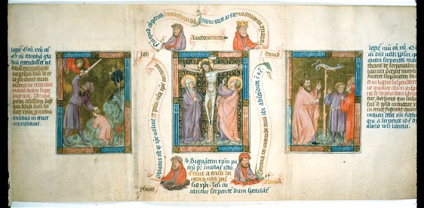 Biblia Pauperum - British Library manuscript King's 5 - Folio 17 - Crucifixion