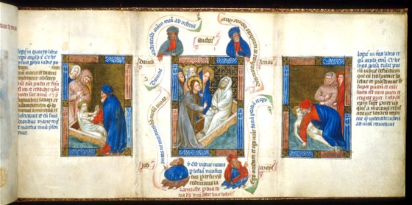 Biblia Pauperum - British Library manuscript King's 5 - Folio 8 - Raising of Lazarus