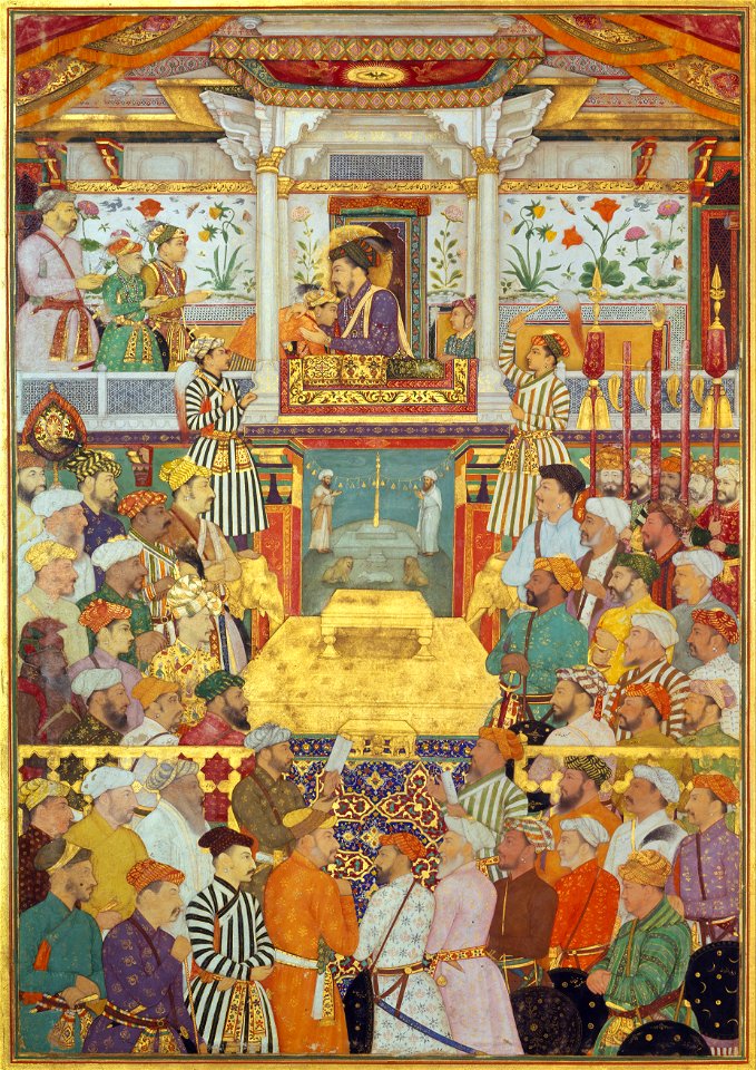 Bichitr - Padshahnama plate 10 - Shah-Jahan receives his three eldest sons and Asaf Khan during his accession ... - Google Art Project