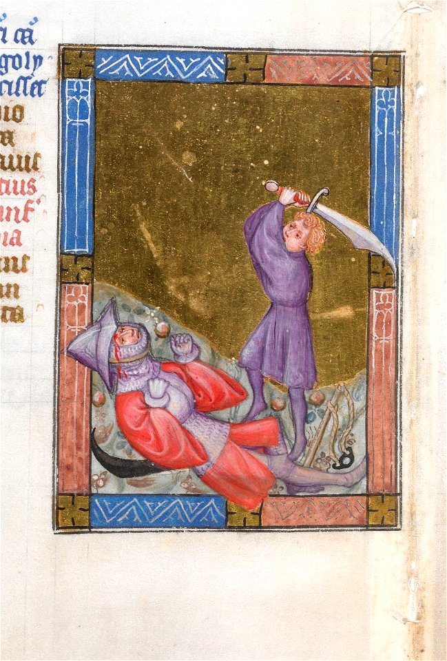 Biblia Pauperum - British Library manuscript King's 5 - Folio 21 - David and Goliath