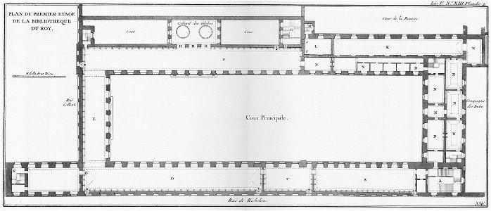 Bibliothèque du Roi - Plan du premier étage - Architecture françoise Tome3 Livre5 Ch13 Pl2