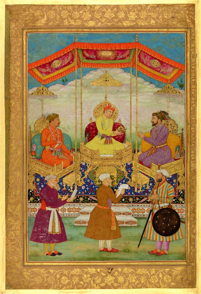Bichitr. Akbar Hands His Imperial Crown to Shah Jahan. A page from Minto Album. 1631г. Chester Beatty Library, Dublin