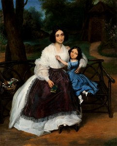 Biedermeier-Portrait einer jungen Frau mit Tochter