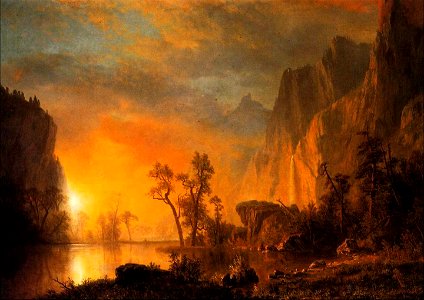 Bierstadt Albert Sunset in the Rockies. Free illustration for personal and commercial use.