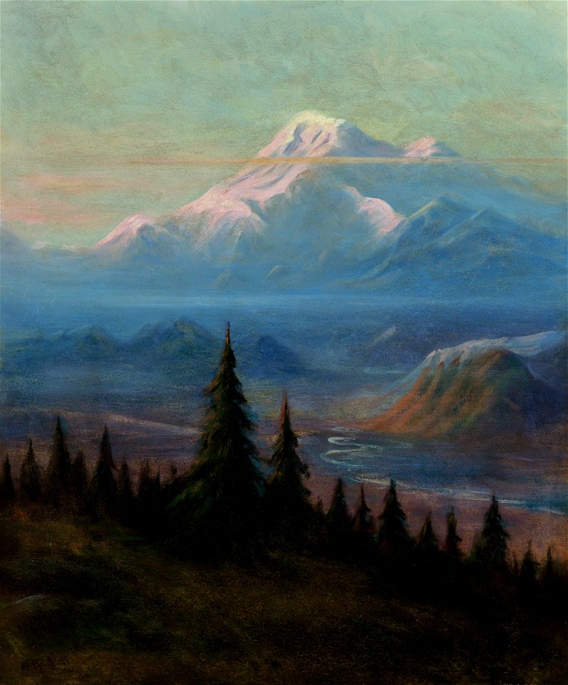 Puyallup River Valley and Mount Rainier by Albert Bierstadt