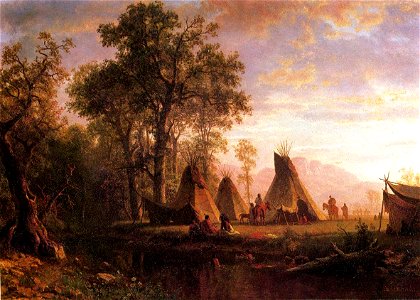 Bierstadt Albert Indian Encampment Late Afternoon. Free illustration for personal and commercial use.