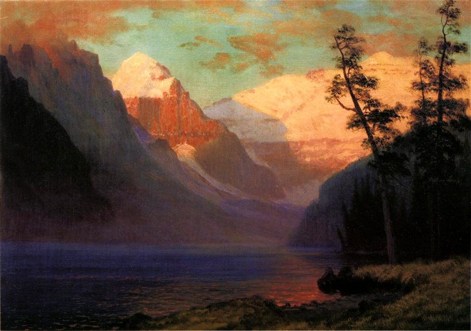 Bierstadt Albert Evening Glow Lake Louise