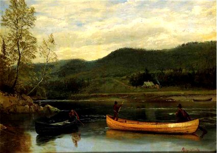Bierstadt Albert Men in Two Canoes. Free illustration for personal and commercial use.