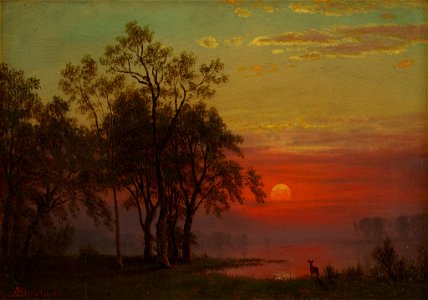 Albert Bierstadt - Evening Glow. Free illustration for personal and commercial use.