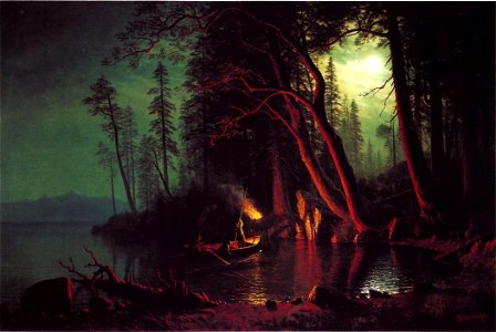 Bierstadt Albert Lake Tahoe Spearing Fish by Torchlight