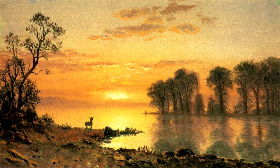 Bierstadt Albert Sunset Deer and River