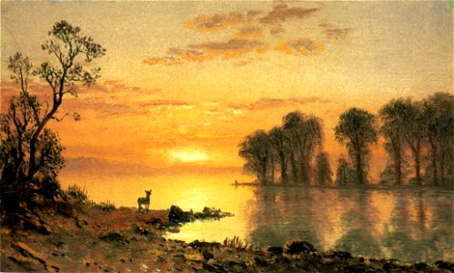 Bierstadt Albert Sunset Deer and River