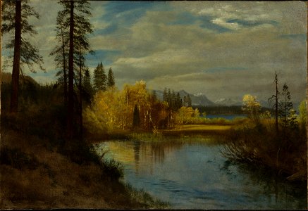 Albert Bierstadt - Outlet at Lake Tahoe. Free illustration for personal and commercial use.