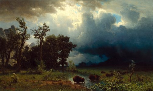 Albert Bierstadt - Buffalo Trail, The Impending Storm. Free illustration for personal and commercial use.