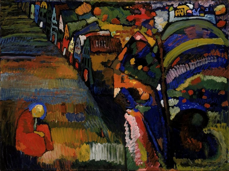 Bild mit Häusern (1909) van Wassily Kandinsky uit de collectie van het Stedelijk Museum