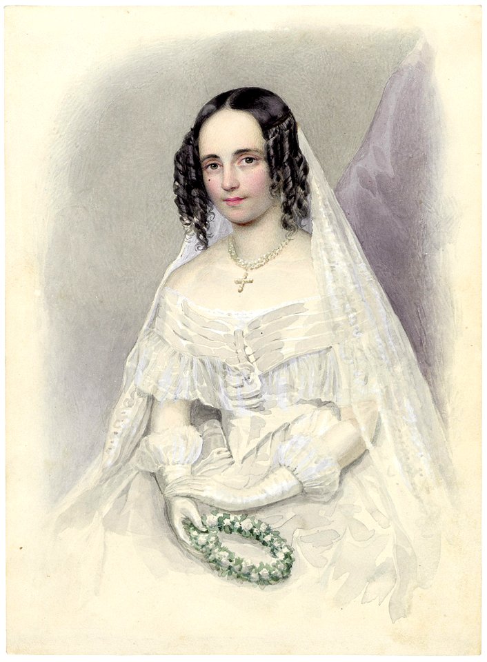 Bildnis einer jungen Braut mit Blumenkranz Österreich c1870