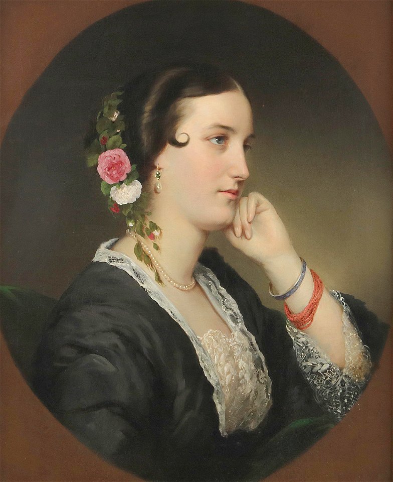 Bildnis einer jungen Dame mit Blumenkranz