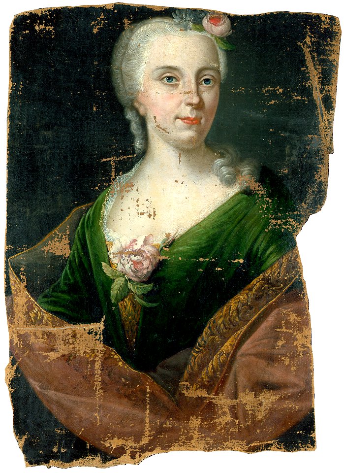 Bildnis einer adeligen Dame im grünen Samtkleid aus Schloss Poplitz
