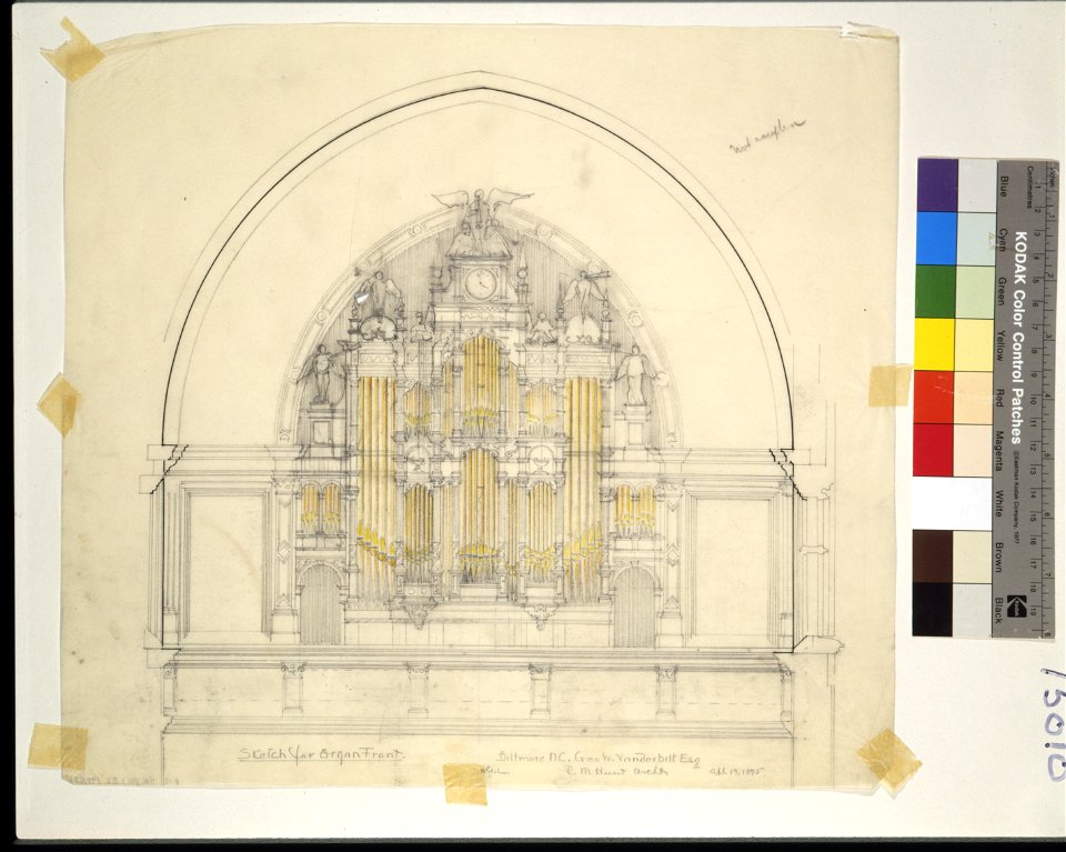Biltmore, Asheville, North Carolina. Banquet hall. Pipe organ. Elevation LCCN2011648076