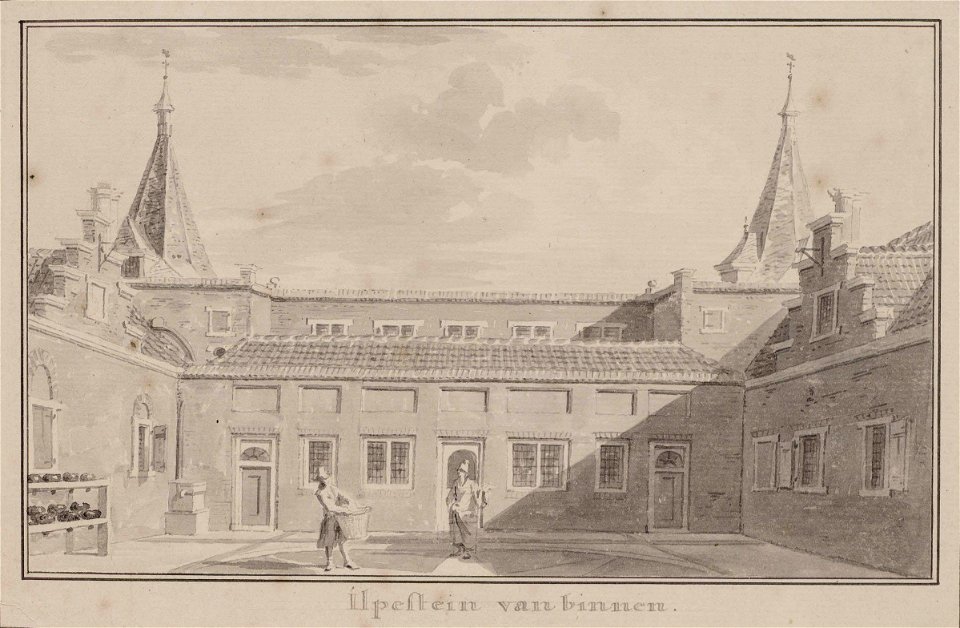 Binnenplaats van het huis Ilpenstein of Ilpendam door Cornelis Pronk