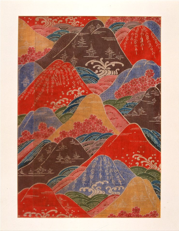 Bingata textile fragment- cherry blossoms, waves, mountains motifs - Google Art Project