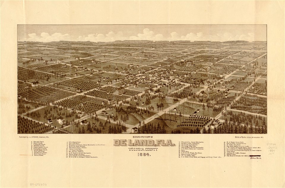 Bird's eye view of De Land, Fla., Volusia County, 1884 LOC 89692606