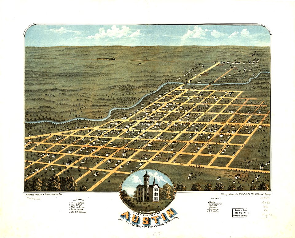 Bird's eye view of Austin, Mower County, Minnesota 1870. LOC 73693451