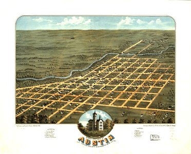 Bird's eye view of Austin, Mower County, Minnesota 1870. LOC 73693451